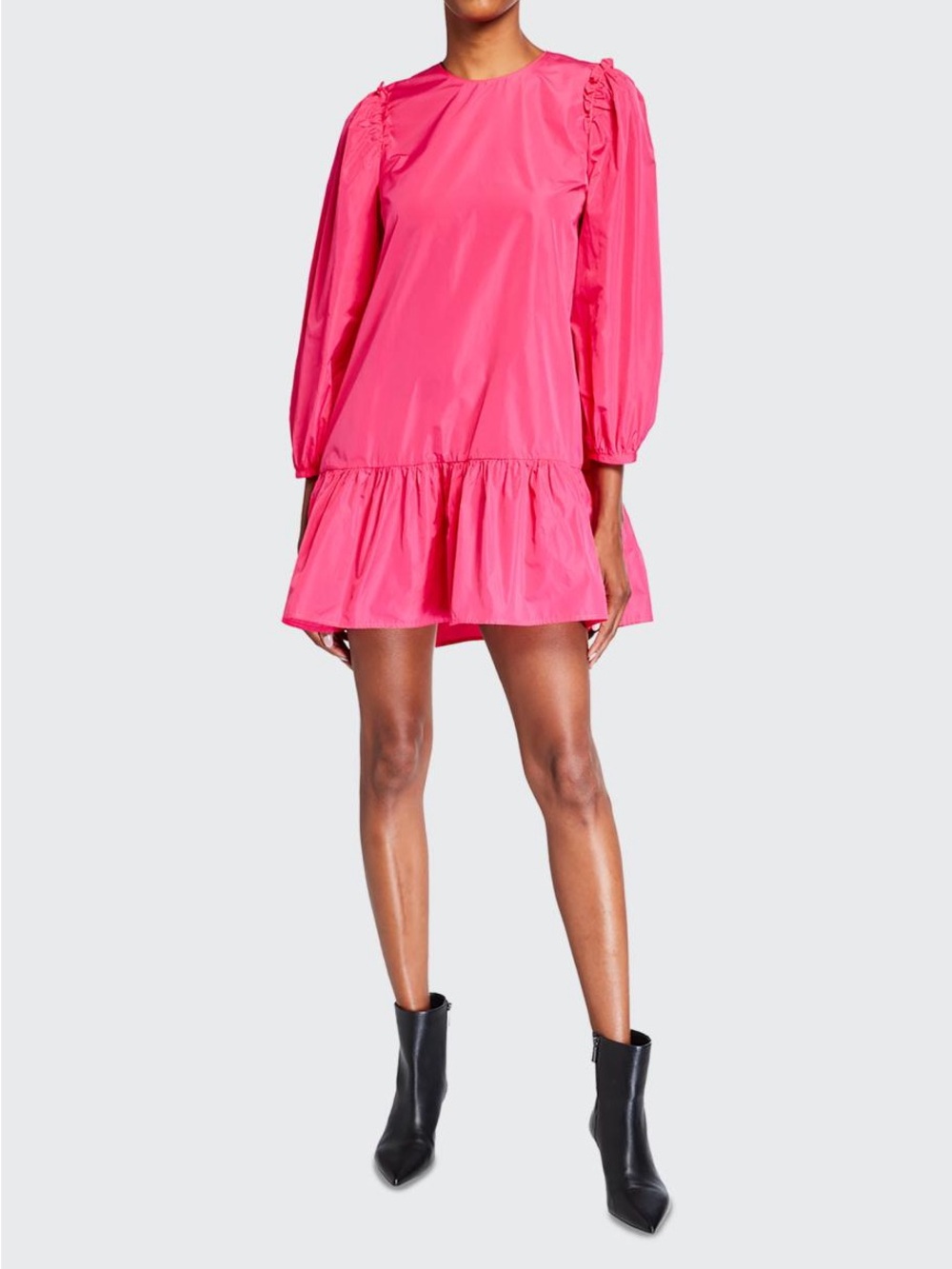 Cinq à Sept Jackie Dress Pink Puff Sleeve Ruffle Mini Dress Size Large